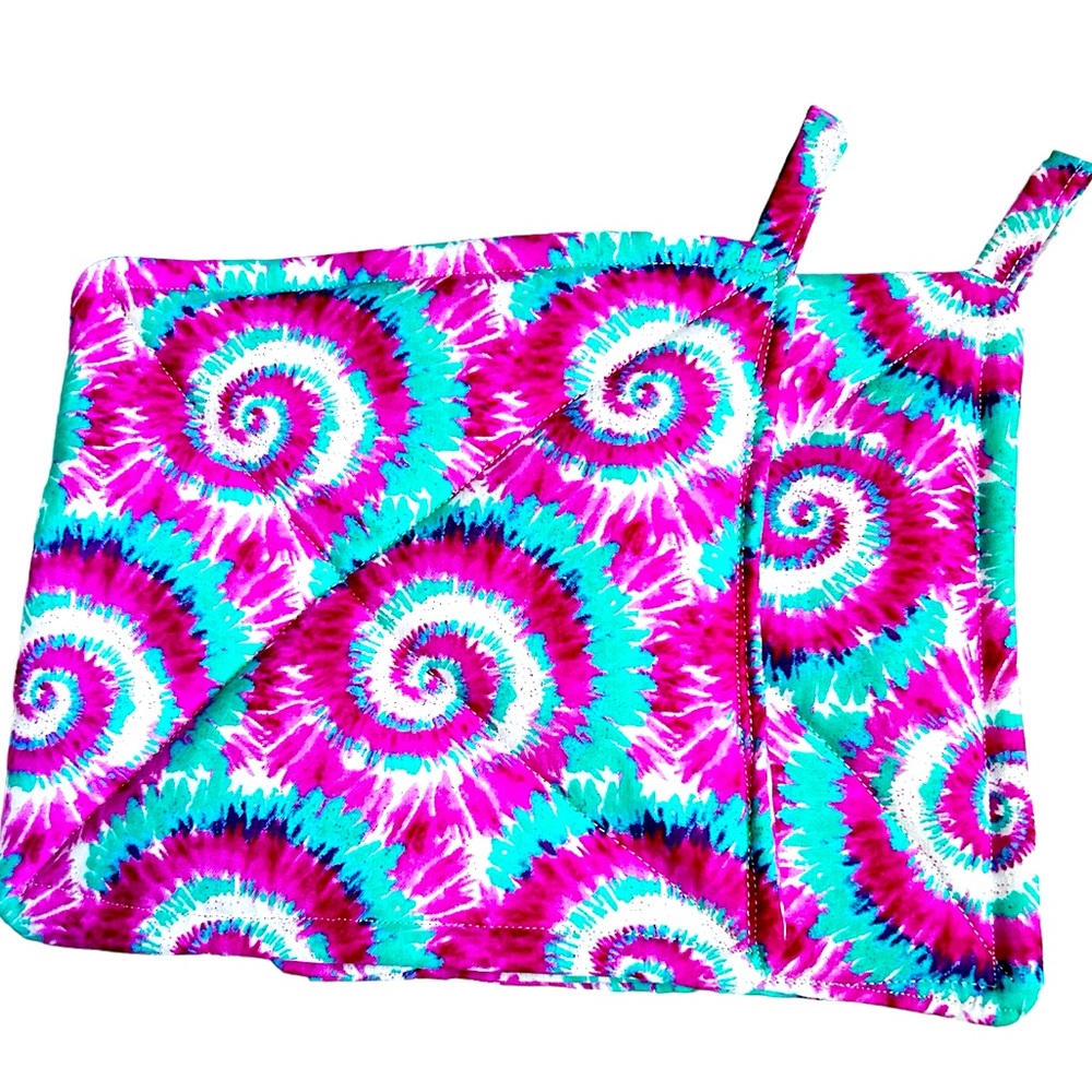 Hand Crafted Colorful Pink Tie Dye Pot Holders or Hot Mats Trivet Cotton Fabric